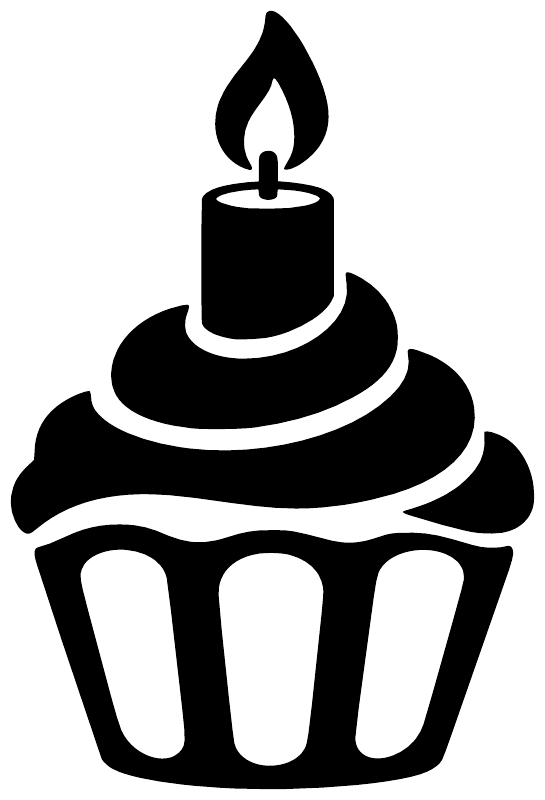Black cupcake vinyl decal close-up with candle flame and frosting swirl