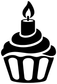 Black cupcake vinyl decal close-up with candle flame and frosting swirl