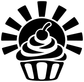 Cupcake sunburst vinyl decal: black cupcake with white outline and surrounding sun rays