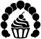 Cupcake party arch vinyl decal—black balloon outline ring around cupcake with cherry