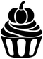 Black cupcake vinyl decal with pumpkin topper, bold outlines, and frosting swirl lines