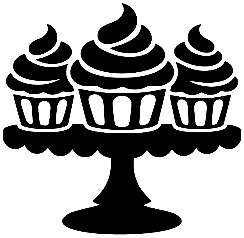 Black cupcake trio on stand vinyl decal, pedestal silhouette with three cupcakes