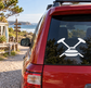 White curling sweeping pair vinyl decal on car rear window