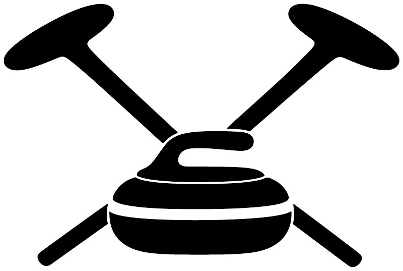 Black curling broom and stone icon vinyl decal on white background