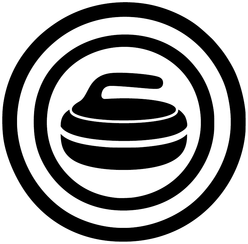 Circular curling logo vinyl decal with black emblem and ring on white background