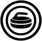 Circular curling logo vinyl decal with black emblem and ring on white background