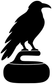 Black raven curling vinyl decal silhouette with broom and circular base