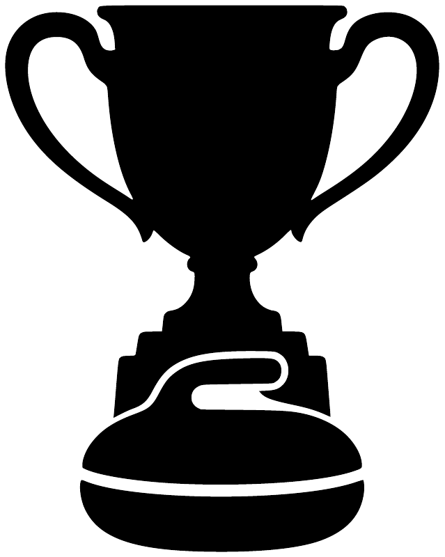Curling trophy vinyl decal, black trophy with ribbon and curling stone base