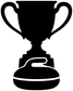 Curling trophy vinyl decal, black trophy with ribbon and curling stone base