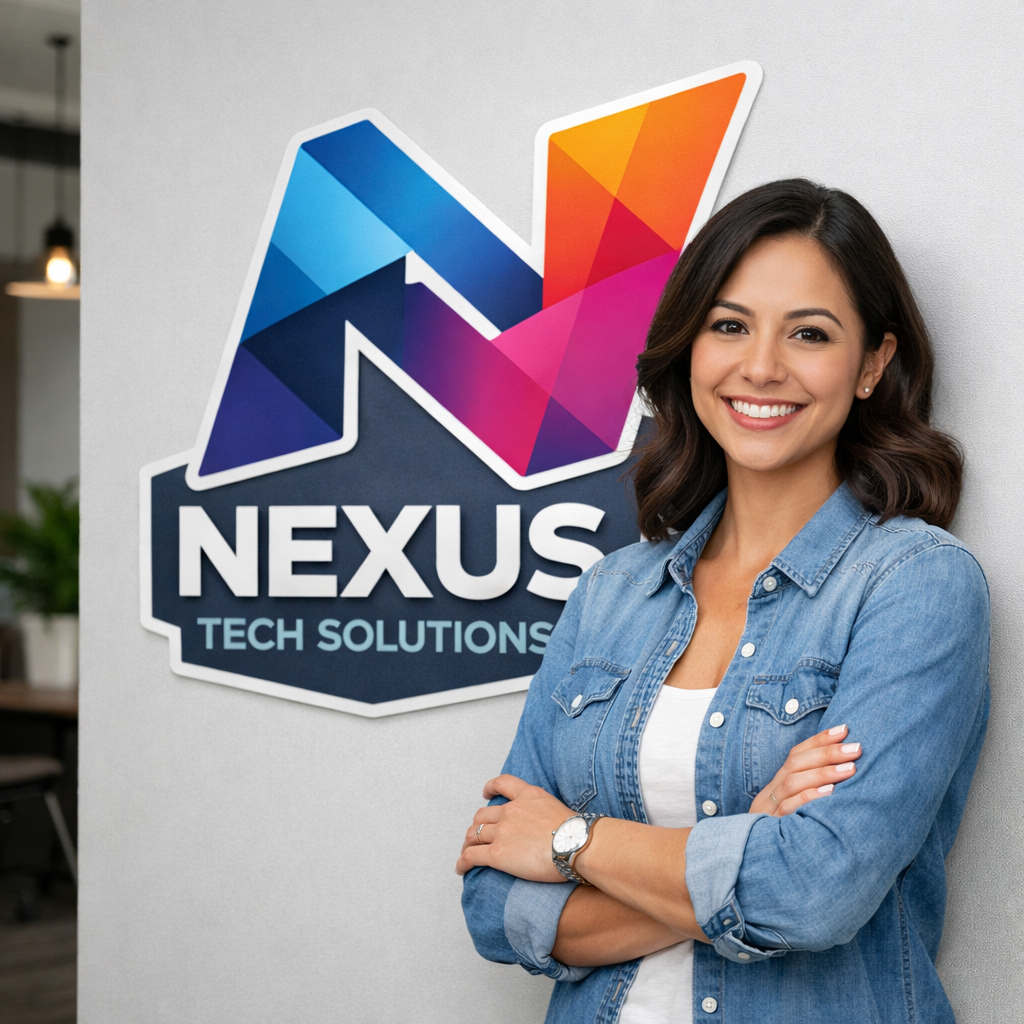 Wall graphic logo with colorful N and NEXUS TECH SOLUTIONS text