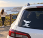 White whale tail vinyl decal on car rear window