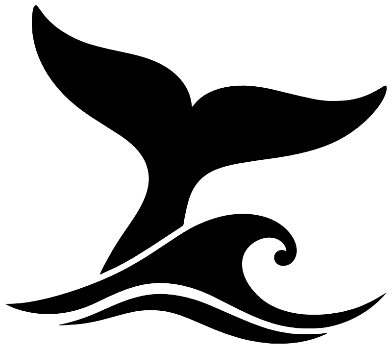 Black whale tail vinyl decal icon with wave swirls