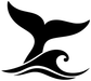 Black whale tail vinyl decal icon with wave swirls