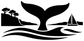 Black whale tail horizon vinyl decal silhouette with sailboat, waves, and trees