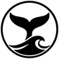 Whale tail vinyl decal logo: black silhouette inside bold black circle on white