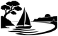 Black sailboat and shoreline icon vinyl decal on white background