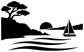 Black coastal headlands vinyl decal silhouette: tree, cliffs, sailboat, and flowing water waves