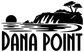 Black Dana Point wordmark vinyl decal with headlands and waves illustration