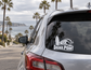 Dana Point vinyl decal with surfboard and Point Break wordmark, black and white