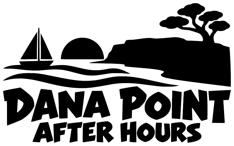 Dana Point After Hours vinyl decal, black sailboat, waves, tree, and DANA POINT AFTER HOURS text