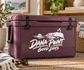 Dana Point Good Days vinyl decal on purple cooler, white coastal logo and text