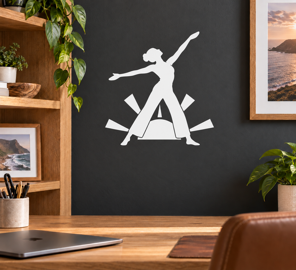 Dance dancer silhouette vinyl decal with sunburst rays and reaching pose