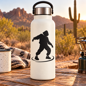 Vinyl decal of black dancing figure on white bottle
