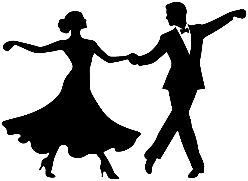 Ballroom turn dance vinyl decal with black silhouettes of twirling dancer and partner