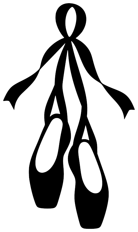 Dance pointe pair vinyl decal, black ribbon ballerina silhouette with pointe shoes