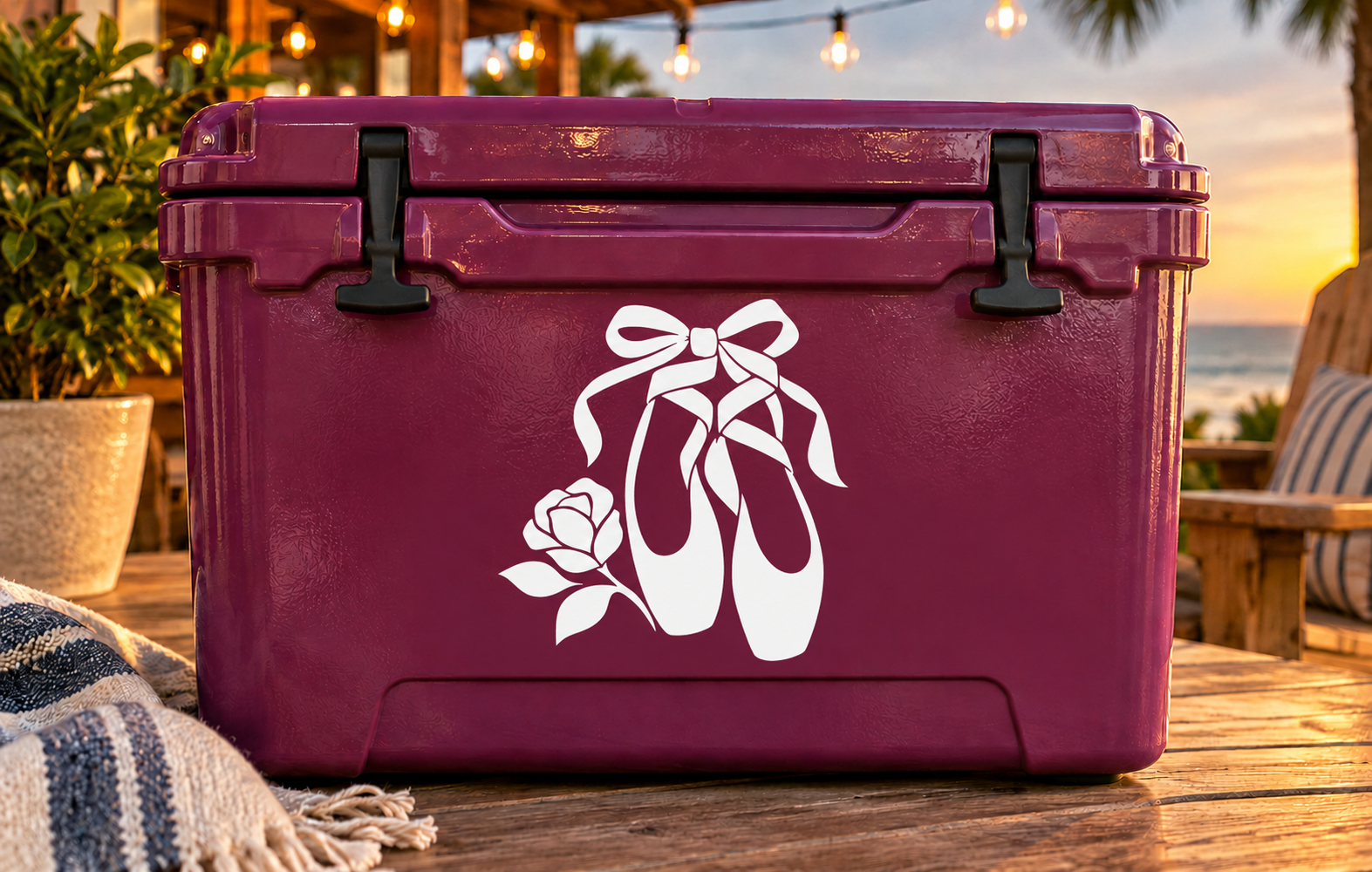 Ballet shoes and rose vinyl decal, white dancer icon on purple case