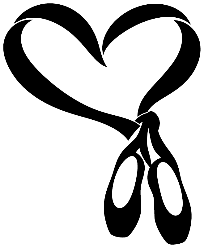 Black ballet heart ribbon vinyl decal with bow and slippers