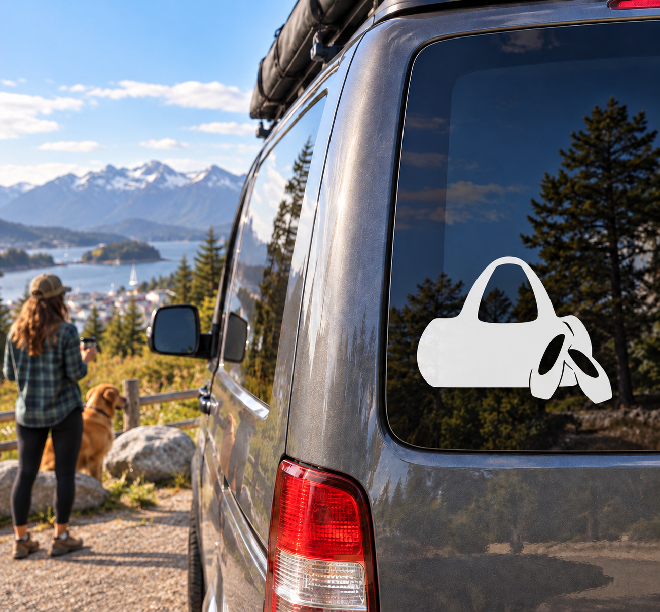 White dance bag vinyl decal on car rear window
