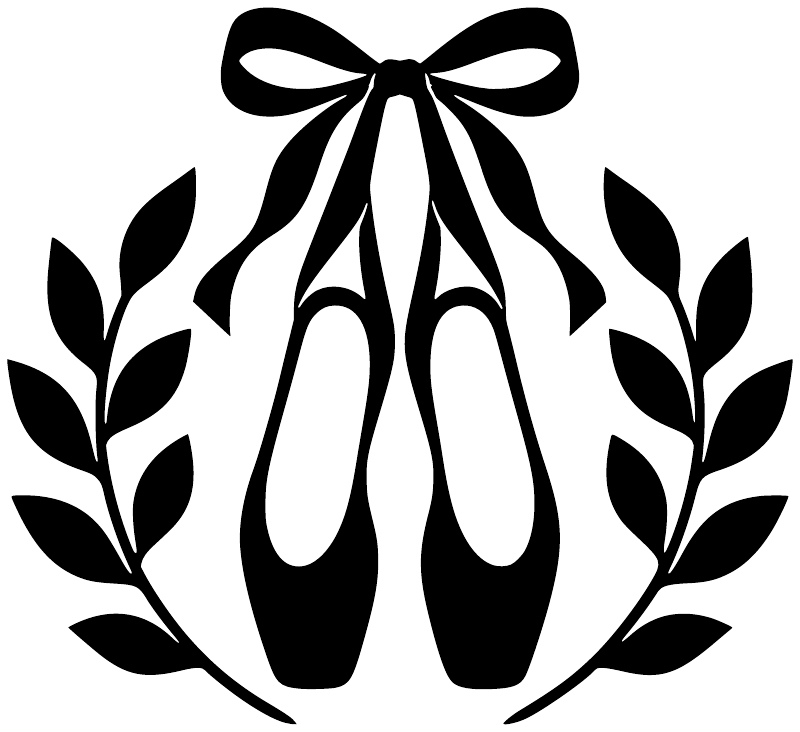 Black and white laurel and bow pointe shoe vinyl decal graphic, bold central design