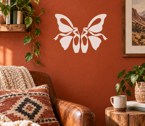 White butterfly wing vinyl decal with layered wing shapes and central bow detail