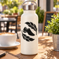 Dance feather vinyl decal with black feather and wave design on a light bottle