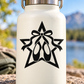 Vinyl dance star decal with bow and teardrop accents, black on off-white bottle