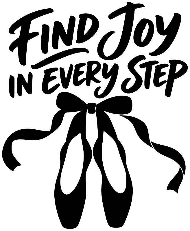 Black "Find Joy in Every Step" vinyl decal with bow illustration
