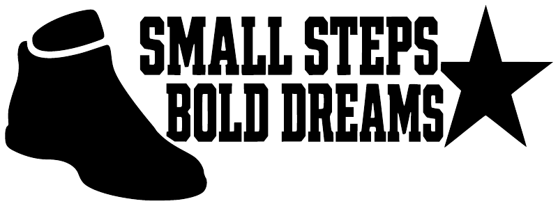 Black vinyl decal with boot icon, SMALL STEPS BOLD DREAMS text, and star
