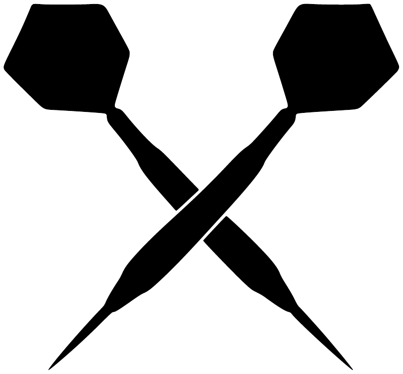 Black twin darts decal with two hex flights crossed over a white background