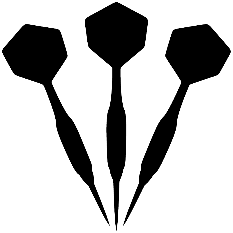 Triple rhythm darts vinyl decal, three black dart icons with hexagonal tips on white