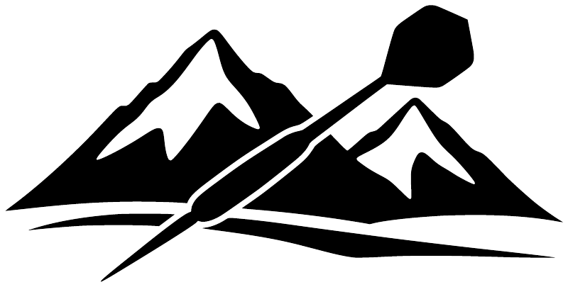 Black mountain and mountain-climber style vinyl decal graphic, isolated on white