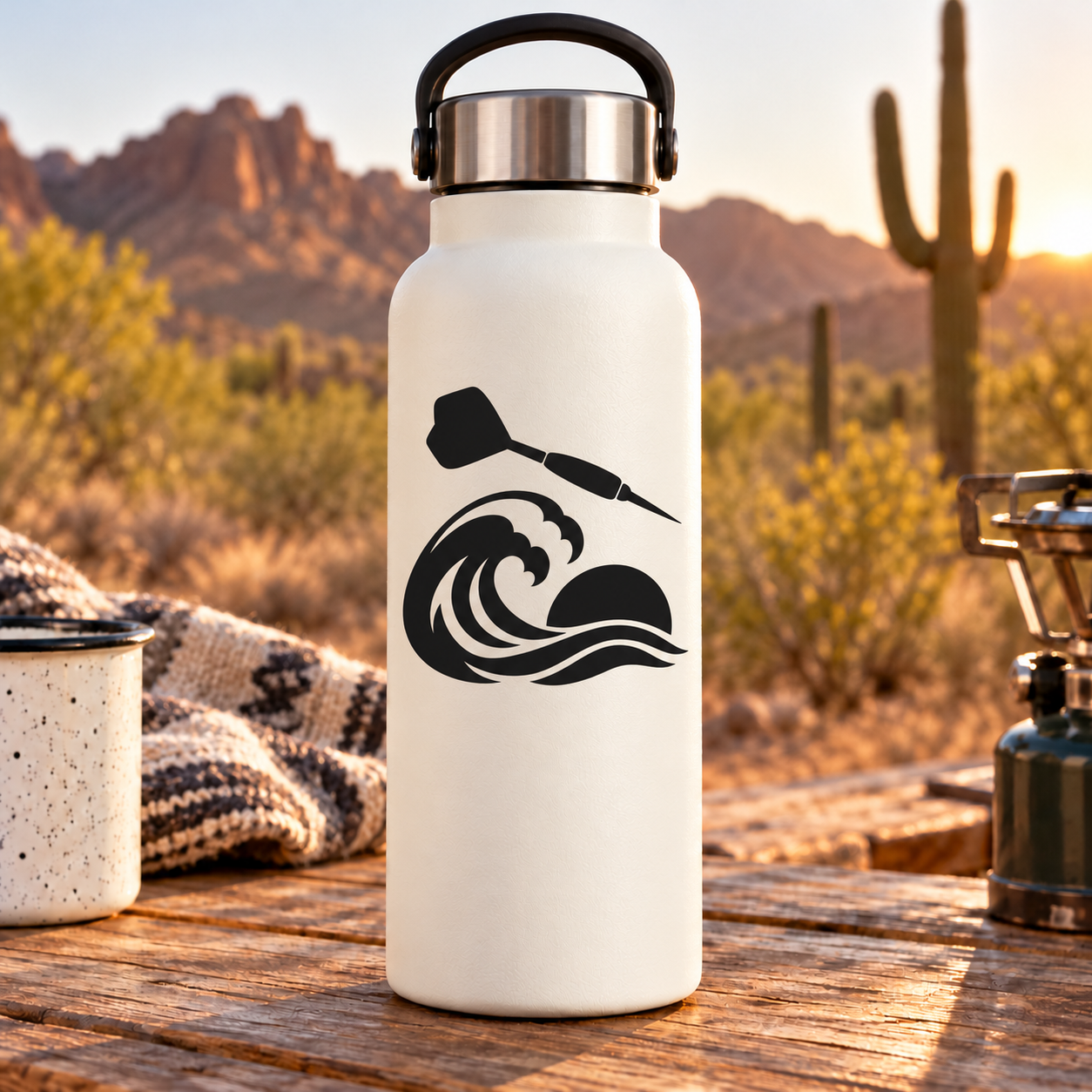 Black wave and paddle vinyl decal featuring a paddle silhouette and wave emblem