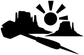 Desert flight vinyl decal: black aircraft silhouette with sunburst and desert scene