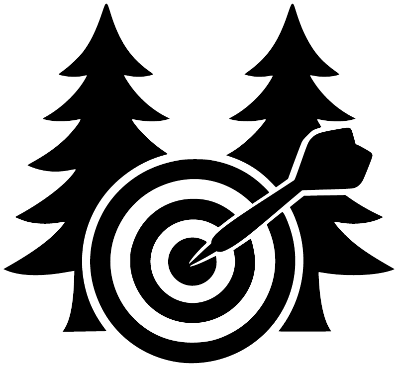 Vinyl decal of pine trees with a dart hitting a bullseye target in center