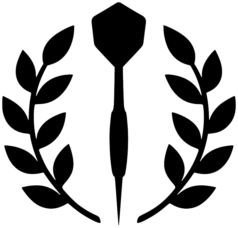 Black dart and laurel wreath vinyl decal design, isolated on white