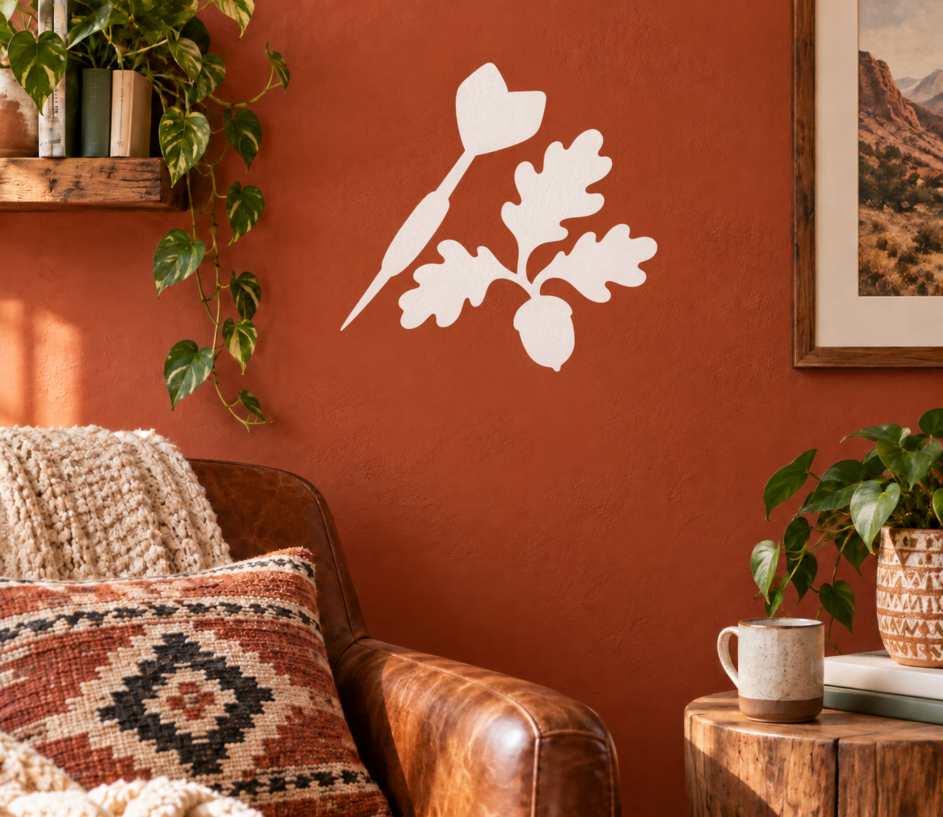 White vinyl dart flight decal with leaf-and-acorn dart icon