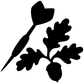 Black vinyl dart flight decal with leaf-and-acorn dart icon