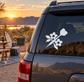 Wildflower line vinyl decal on car rear window, white flowers and leaves with diagonal stem