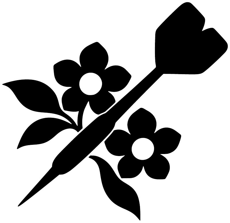 Wildflower line vinyl decal graphic, black flowers and leaves with diagonal stem on white
