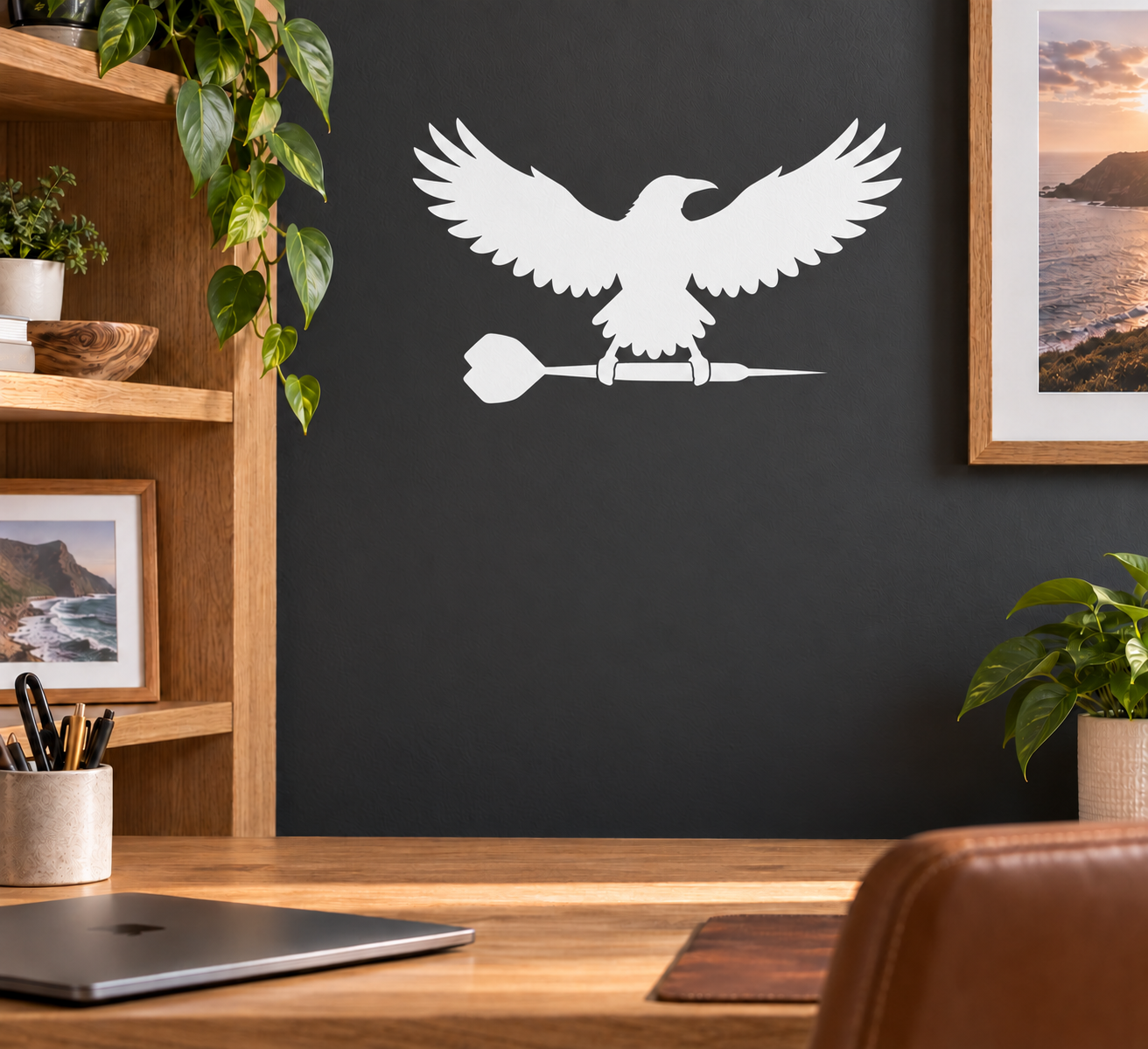 Raven darts flight vinyl decal with spread wings and dart body silhouette